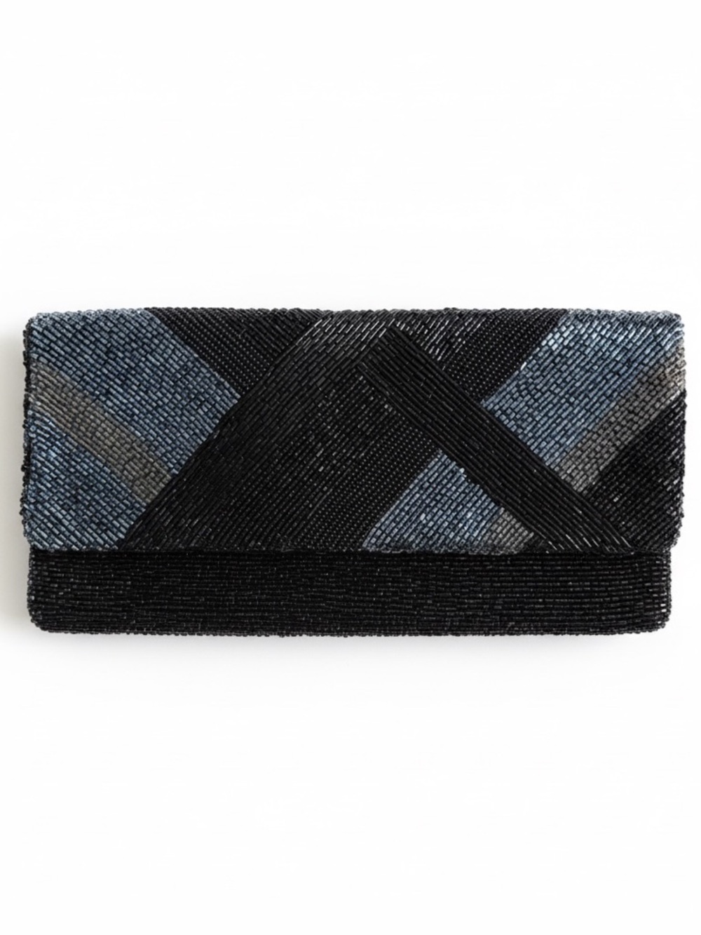 Ann Taylor Beaded Clutch Black Geometric Evening Bag Party Purse
